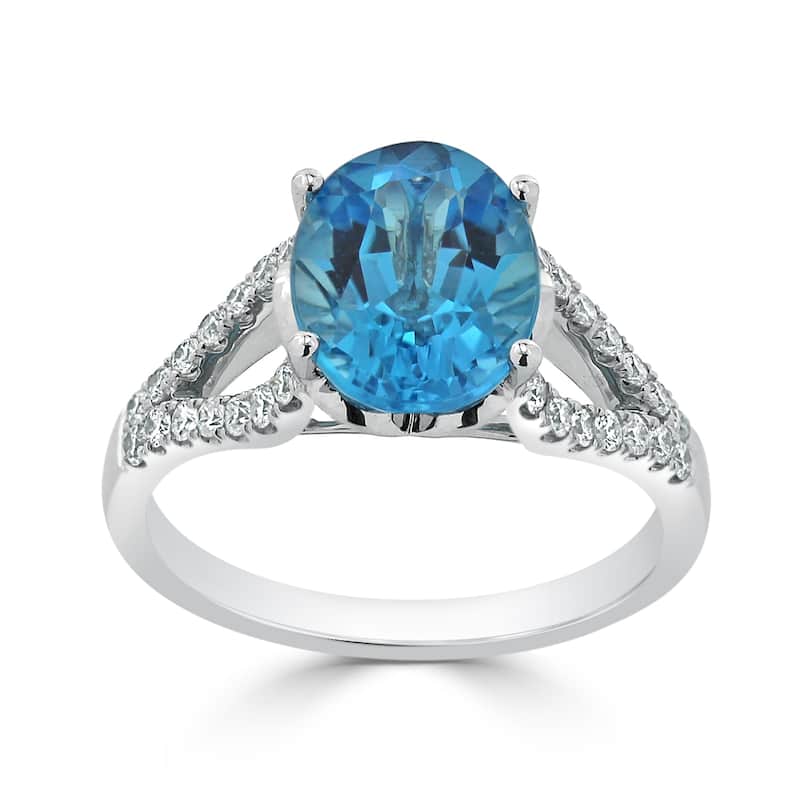 Auriya 3 1/3ct Fancy Oval Swiss Blue Topaz and Diamond Engagement Ring 1/3cttw 14k Gold