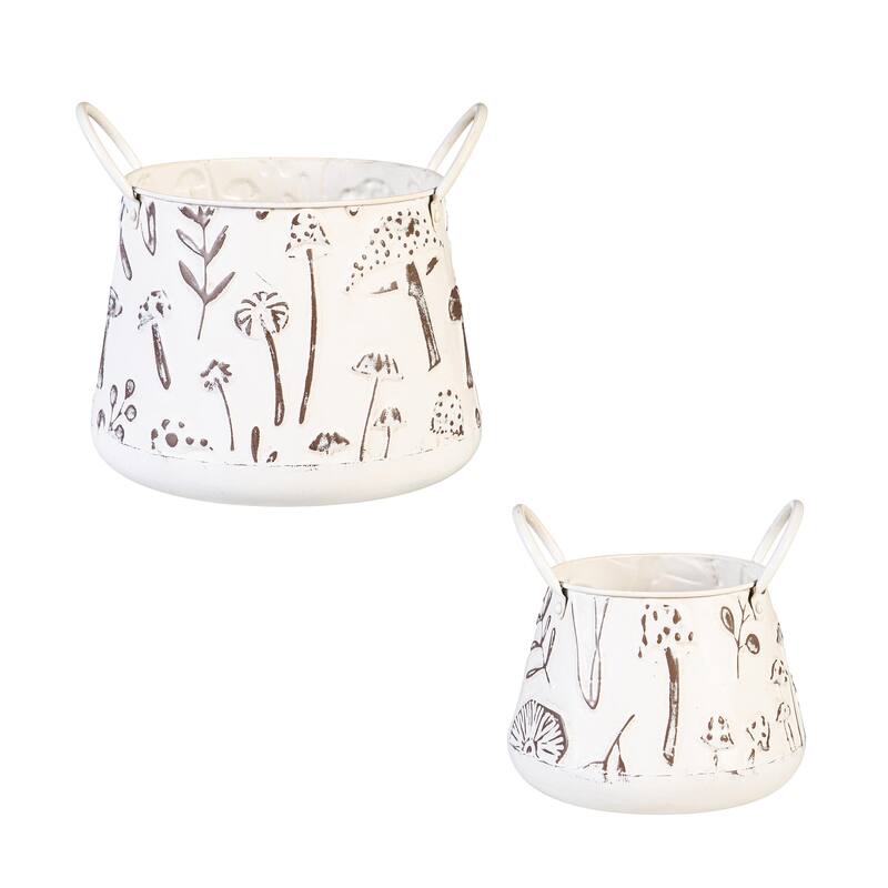 9" Embossed Mushrooms Planter with Handles, Nested Set of 2