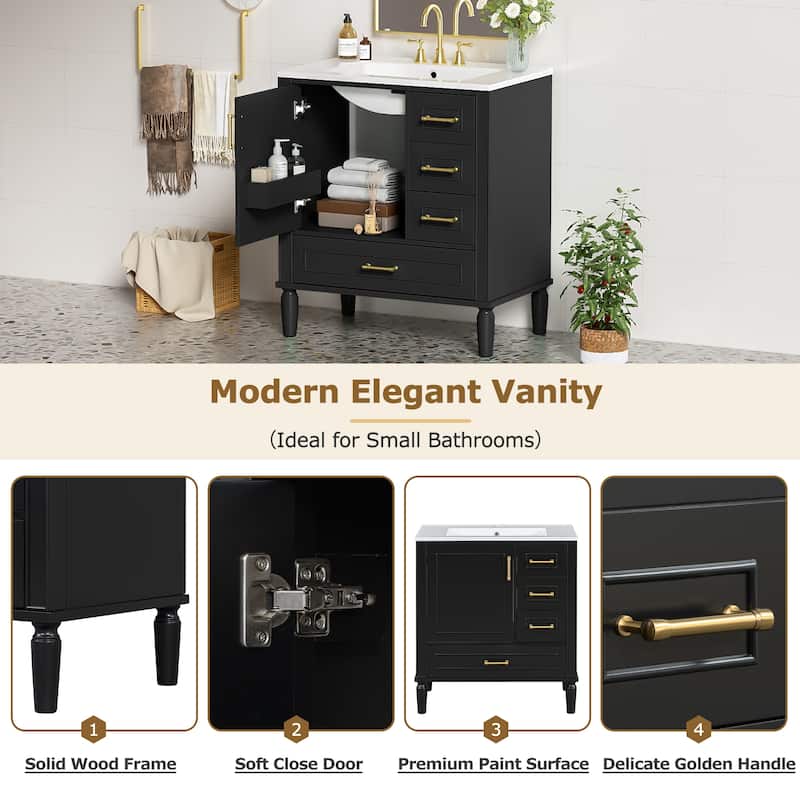 GDFStudio - Asa Wood & Ceramic 30" Bathroom Vanity with Sink, Soft-Close Door & Multiple Drawers