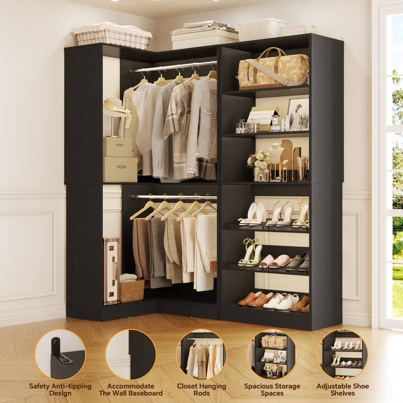 Cimly Set of 2 Corner Closet System, Freestanding Closet Organizer with Hanging Rods and Tower Shelves