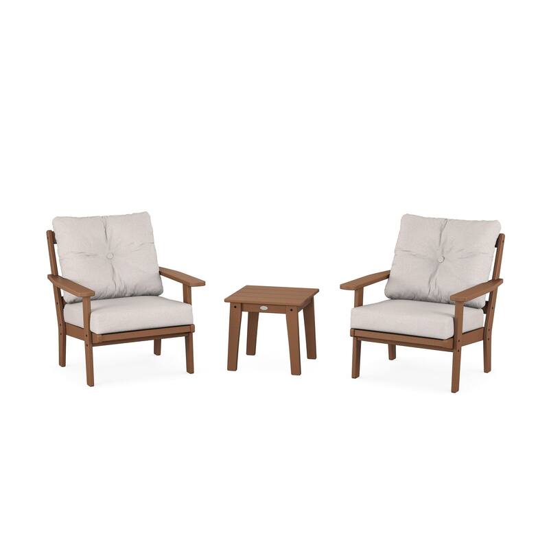 POLYWOOD Oxford 3-Piece Deep Seating Set - Teak/Dune Burlap