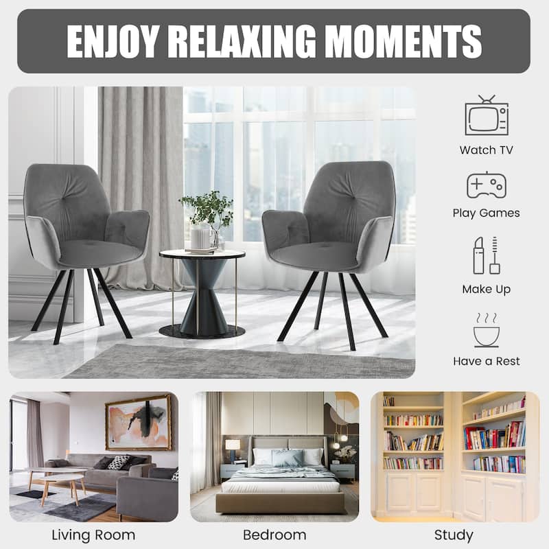Set of 2 Swivel Accent Arm Chairs with Metal Legs and Wide Back-Grey - 25" x 23" x 34"