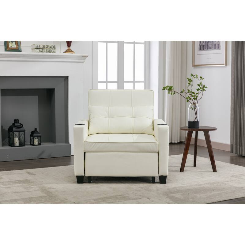 Faux Leather Convertible Sofa Bed with USB Ports