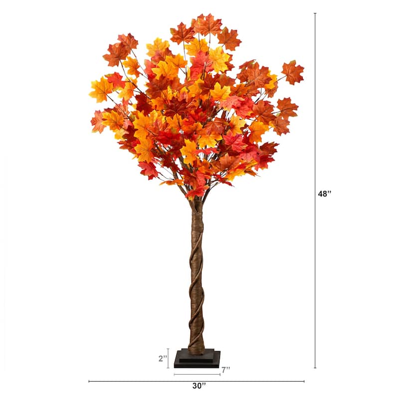 Pre-Lit Deluxe Autumn Maple Artificial Fall Tree - 4' - Warm White LED Lights