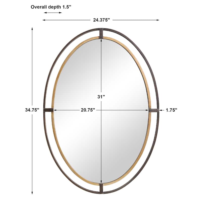 Porch & Den Rustic Bronze and Gold Metal Framed Oval Wall Mirror