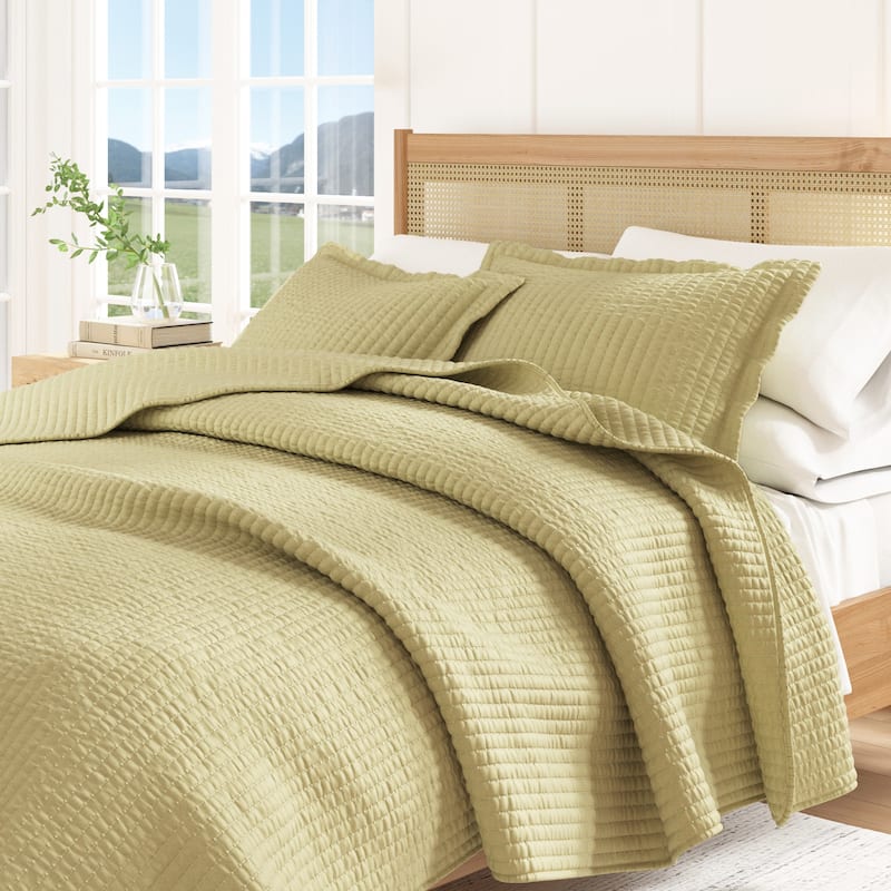 Linery & Co. Detailed Channel Stitch Microfiber Quilt Set With Shams.