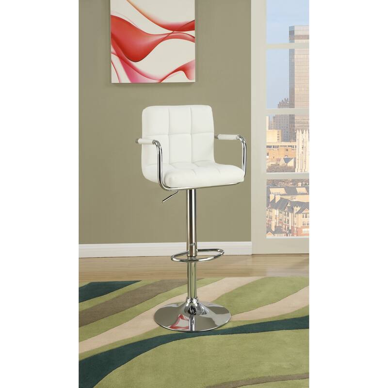 Faux Leather Bar Stool Set of 2, Adjustable Counter Height Chairs with Armrests, Kitchen Island Stools with Back - White