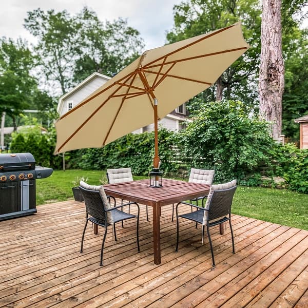 8.5 ft patio umbrella Sunnydaze 8.5 ft Solar Patio Umbrella with Faux Woodgrain Finish - Bed Bath  & Beyond