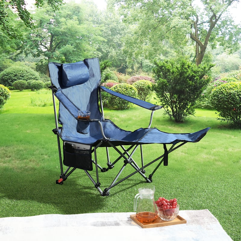 Outdoor Camping Chairs Folding/Portable/Adjustable reclining chair(Three-level adjustment),Side Pockets & Cup Holder,Carry Bag - Dark Blue