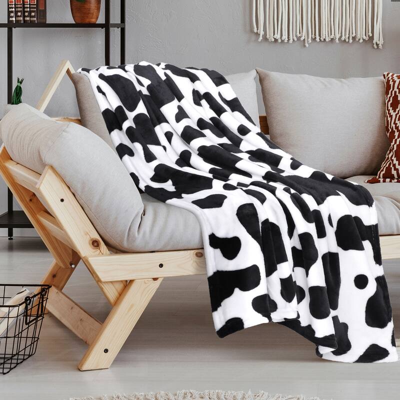 Cow Printed Flannel Throw Blanket Soft 300GSM Lightweight Sofa Bed