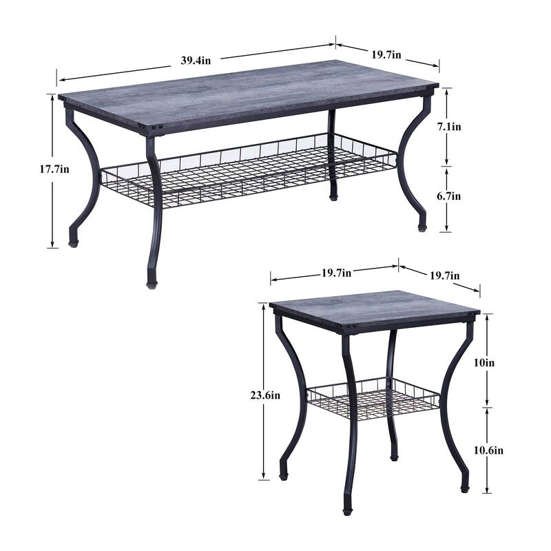 VECELO Mid Cectury 3-pieces Coffee Table Set, 3-Piece Living Room Table Set(Set of 3)