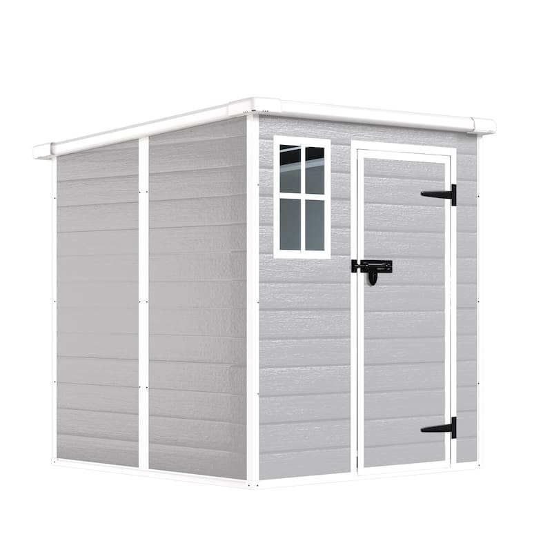 6×6 FT Waterproof Resin Outdoor Storage Shed with Floor, Window and Lockable Doors