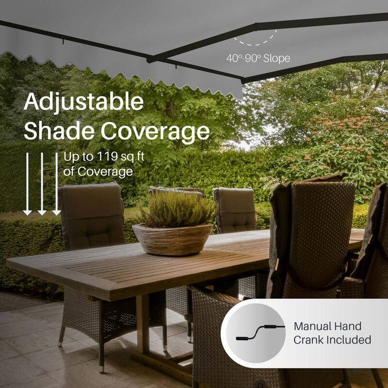 ALEKO Caribbean Manual Retractable Patio Awning - Black Frame - Silver Gray - 13 x 10 Feet