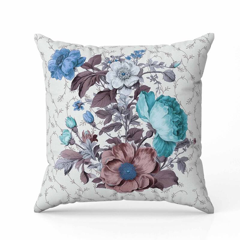 Flower and Knop Faux Suede Reversible Throw Pillow Blue and Lavender
