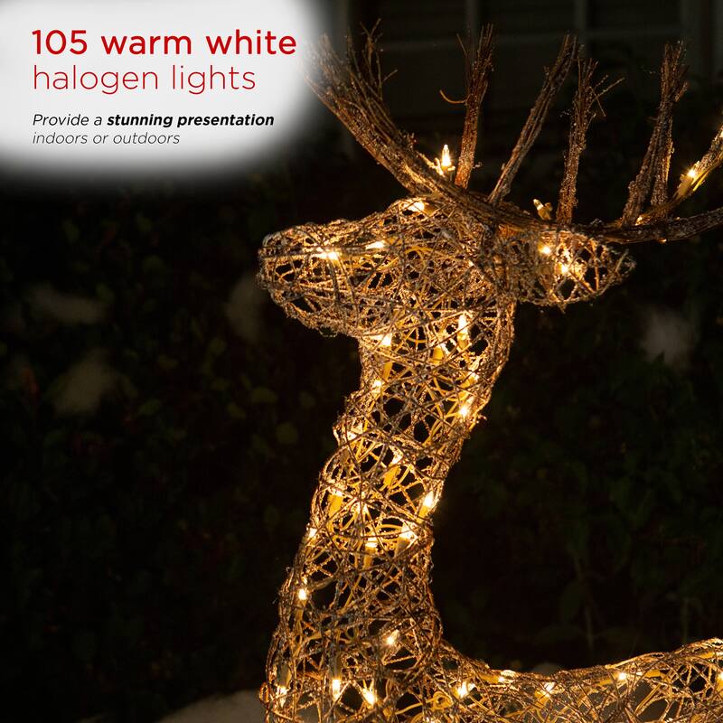 Alpine Corporation Standing Rattan Reindeer Decoration with White Halogen Lights