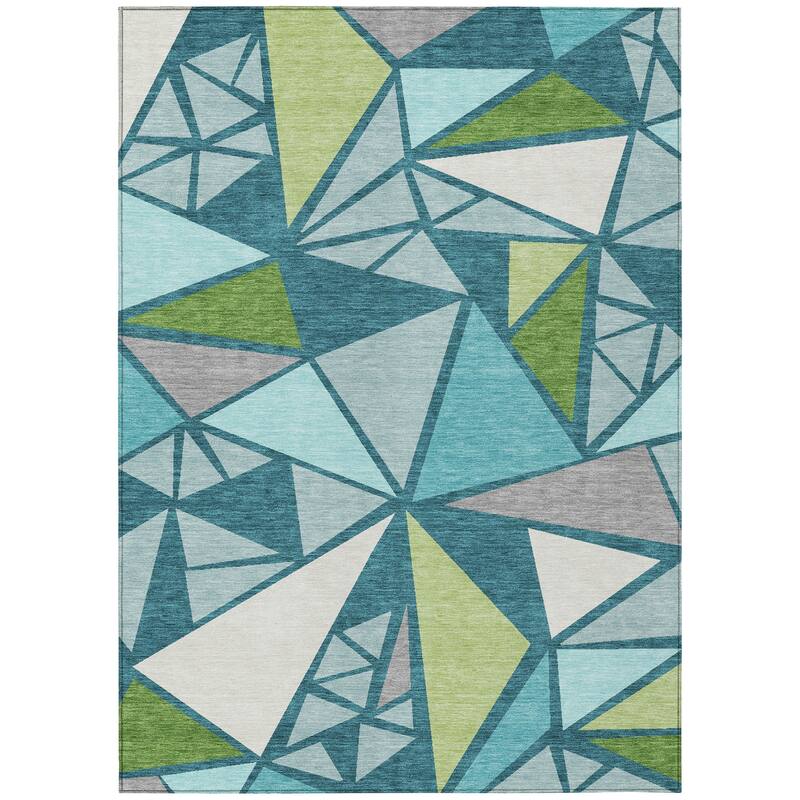 Machine Washable Indoor/ Outdoor Abstract Mosaic Chantille Rug