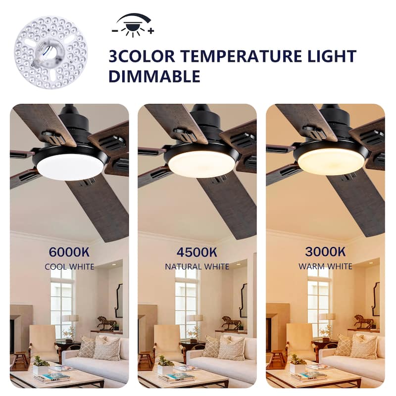 Smart 60" Indoor/Outdoor Ceiling Fan with Light, Dual Finish Black/Walnut 6-Blade, Remote Control, Dimmable LED