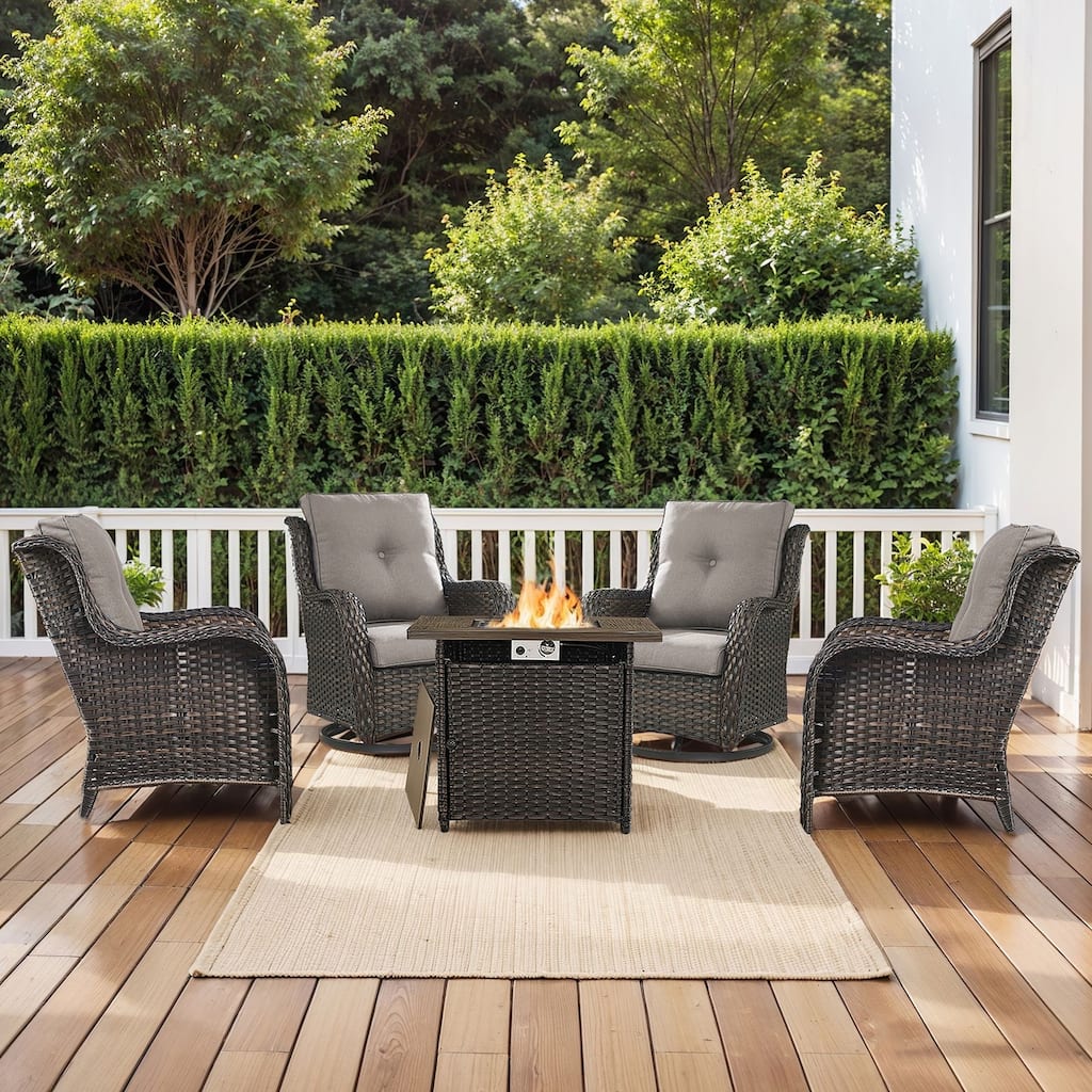 Fire Pit Table with 2 Swivel Chairs 2 Patio Chairs Brown-Grey - Brown