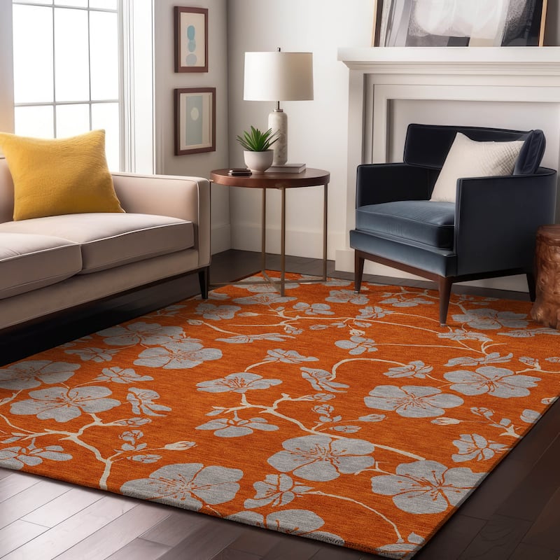 Premium Washable Super Soft Modern Floral Mayfield Rug - Orange - 2'6" x 3'10"