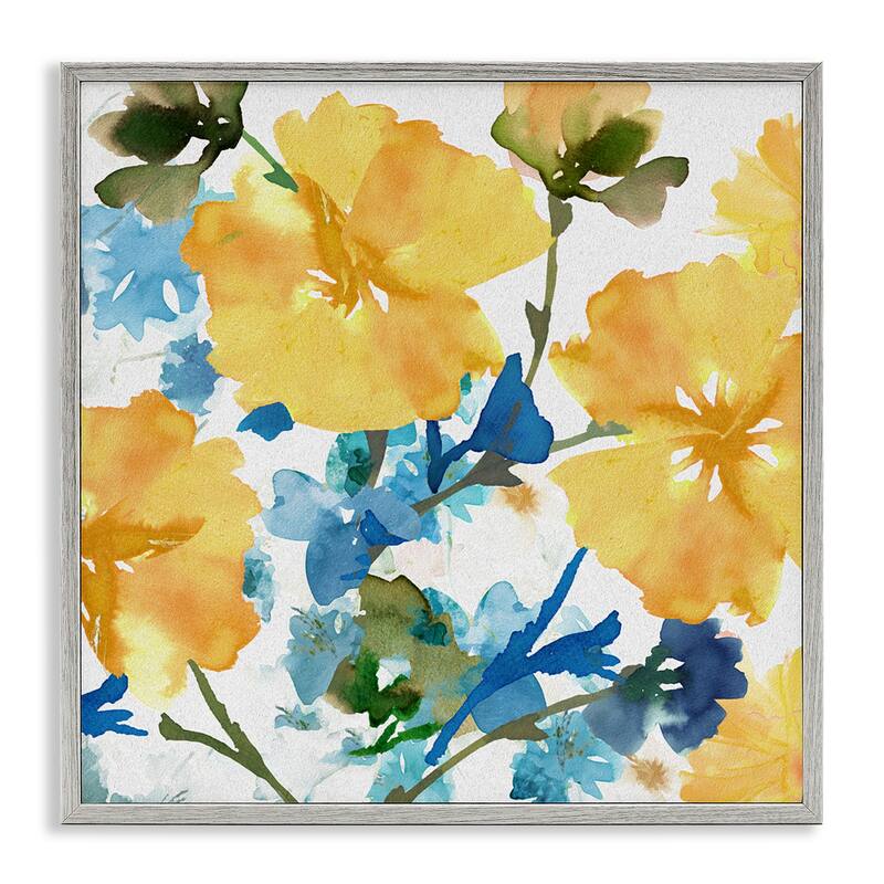 Stupell Yellow & Blue Hibiscus Framed Giclee Art Design by Flora Kouta