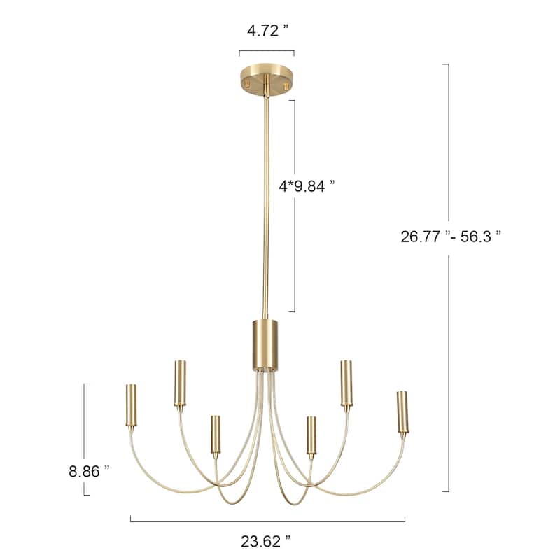 6-Light Modern Chandelier, Farmhouse Chandelier, Candle Style Chandelier for Dining Living Room Kitchen Island - 23.62"Dx8.86"H