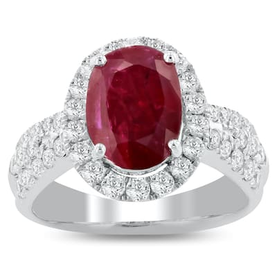 Auriya Platinum 2 3/4ct Oval-Cut Rare Unheated Ruby and 1ct TDW Diamond Halo Engagement Ring