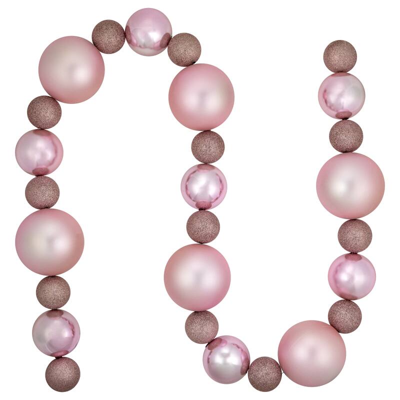 3-Finish Shatterproof Ball Christmas Garland - 6' x 4" - Pink - Unlit