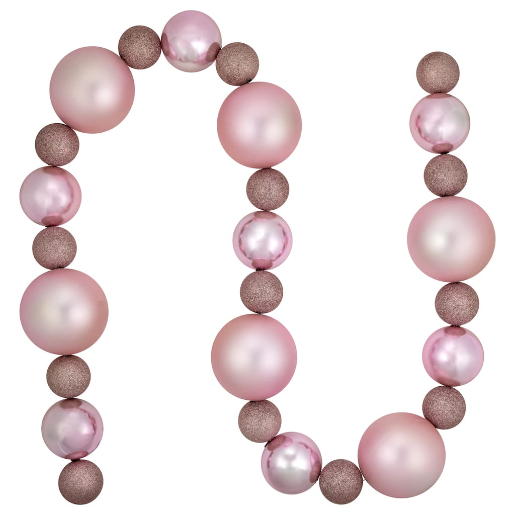 3-Finish Shatterproof Ball Christmas Garland - 6' x 4" - Pink - Unlit