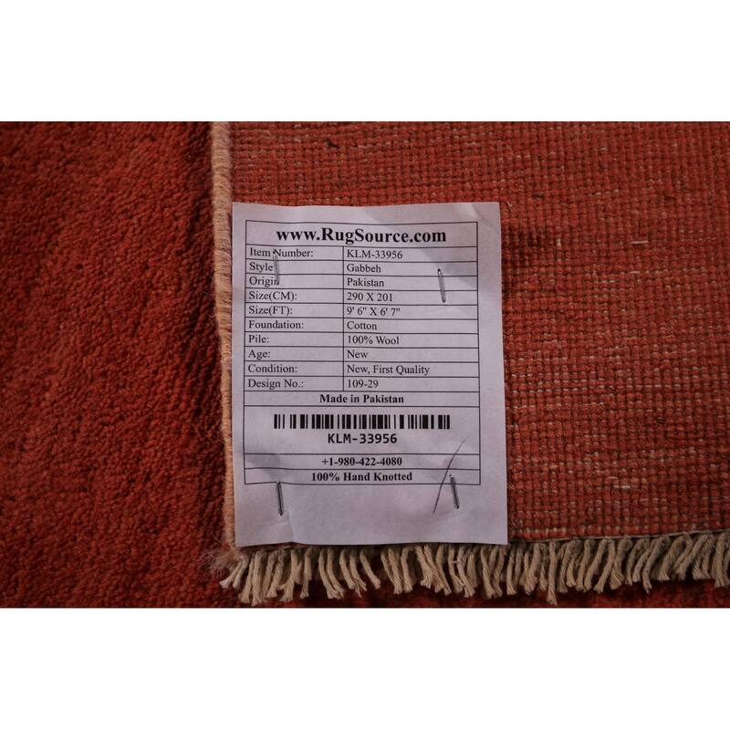 Modern Gabbeh Area Rug Hand-Knotted Orange Wool Carpet - 6'7" x 9'6"