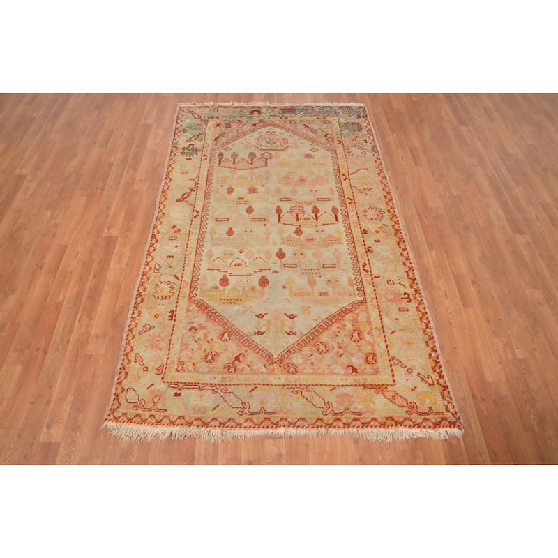 Hand Knotted Oriental 100% Wool Carpet Transitional Geometric Beige & Ivories Oushak Area Rug - 7' 1'' X 4' 4''
