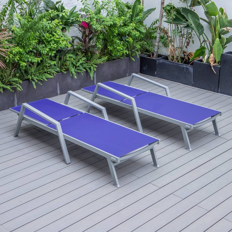 LeisureMod Set of 2 Stackable Beach Pool Sunbathing Chaise Loungers - Adjustable Outdoor Sun Lounge Chairs for Patio Backyard