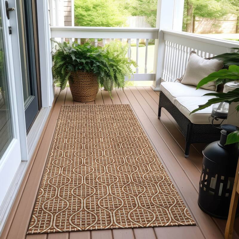Machine Washable Indoor/ Outdoor Chantille Criss Cross Geo Rug - Paprika - 2'3" x 7'6"