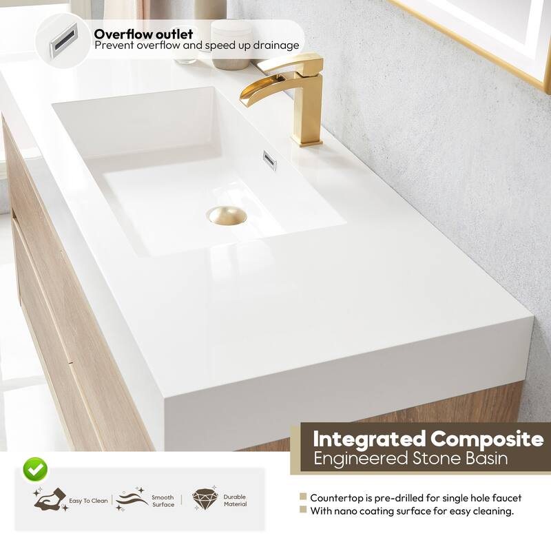 Palencia 48" Single Floating Vanity with White Sink Top and Mirror - 48in.