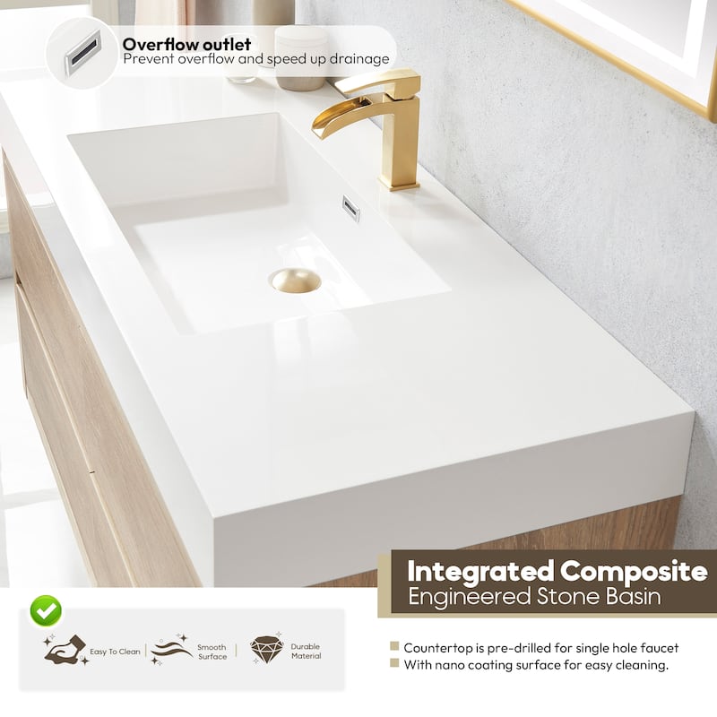 Palencia Single Floating Vanity with White Sink Top without Mirror - 48in.