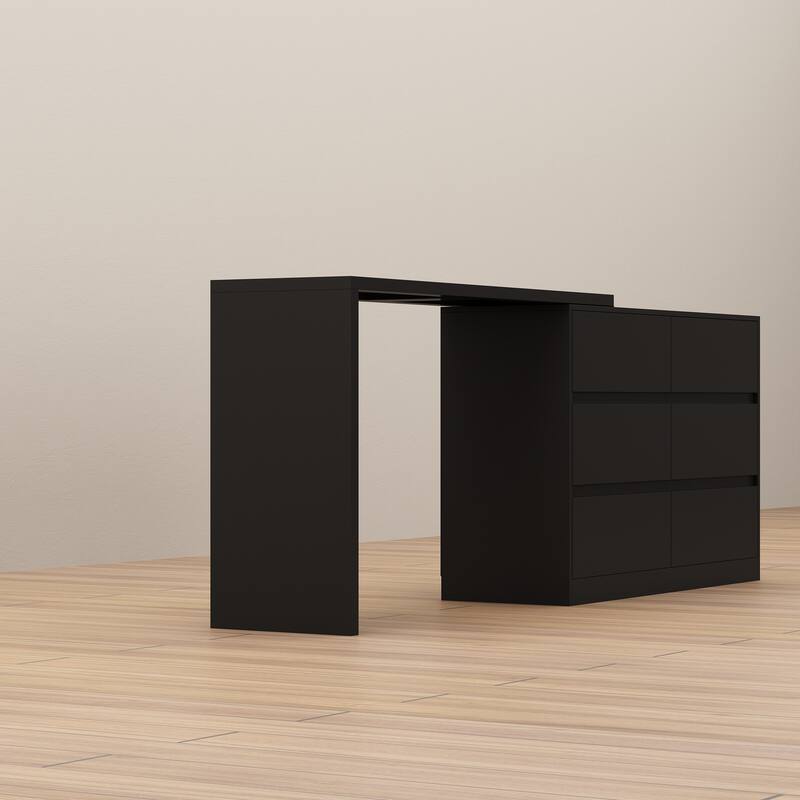 Timechee Home Rotating Dresser and Desk 6 Drawer Dresser Vanity Makeup
