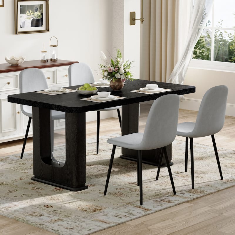 5 Piece Dining Table Set for 4, 64.5" Wooden Kitchen Table with 4 Dining Chairs, Modern Rectangular Table and Chairs Set