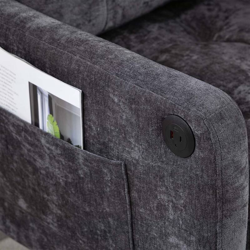 Accent Chair with USB Charging,Ergonomic Backrest,and Retro Wooden Legs