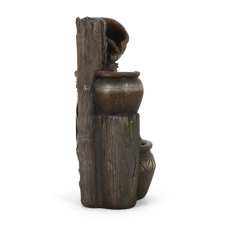 19.75" High Weather Resistant Floor Fountain with Light, 3 Tier Outdoor Fountain, Brown + Gray