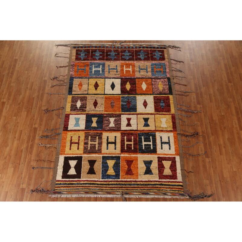 Hand Knotted Oriental 100% Wool Carpet Modern Tribal Multi-Colored Moroccan Area Rug - 9' 11'' X 6' 9''