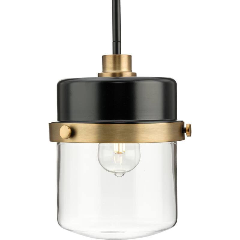 Beckner Collection One-Light Matte Black Clear Glass Urban Industrial Pendant Light - 8 in x 8 in x 11.25 in