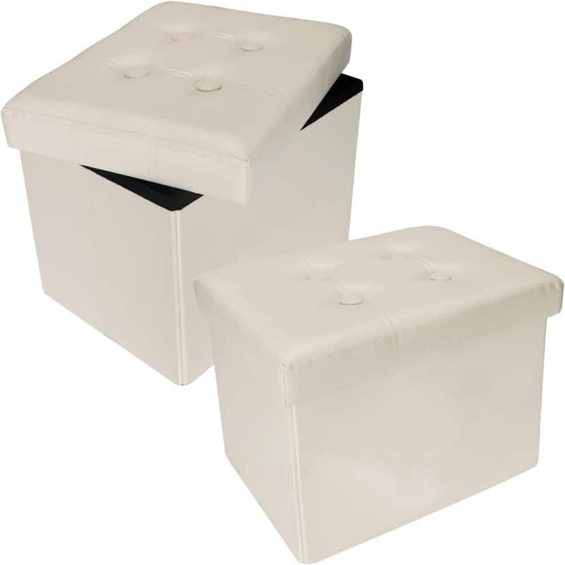 2PC Storage Ottoman Folding Foot Rest Stool