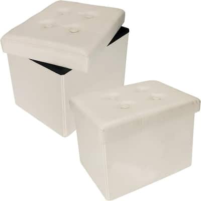 2PC Storage Ottoman Folding Foot Rest Stool