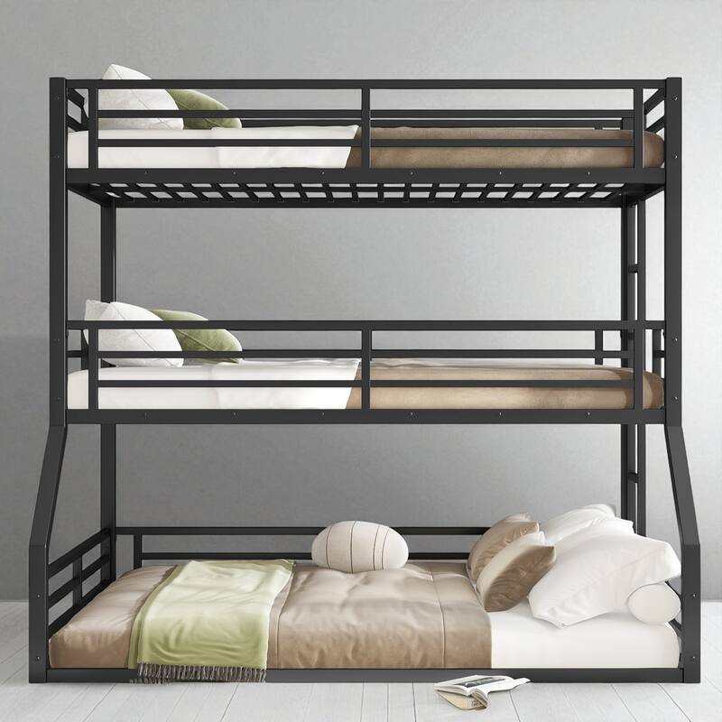 Metal Triple Bunk Bed Twin over Twin over Full with Safety Guardrails, Noise-Free Frame, Heavy-Duty Design