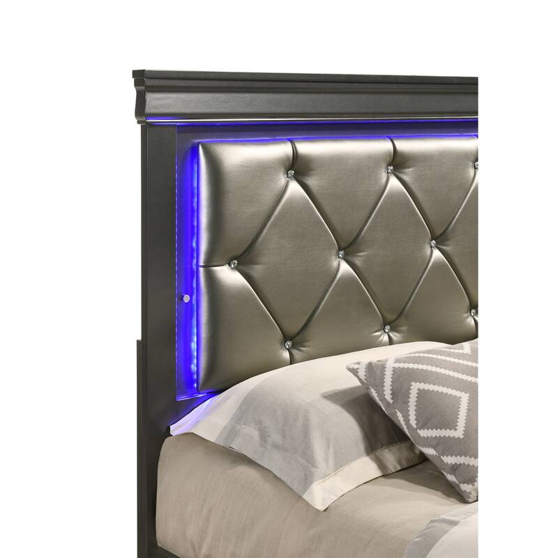 Modern Twin Size LED Bed with Wood Frame in Gray