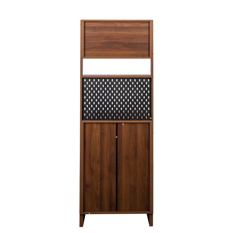 Roomfitters Kitchen Pantry Sideboard with Sliding Glass Doors, Freestanding Countertop Storage Cabinet, Walnut