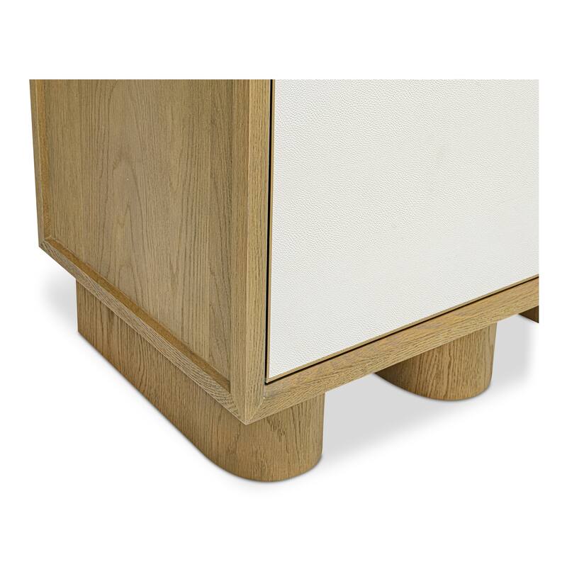 Title: NADAAL STUDIOS Alarno Sideboard, White Shagreen Doors, Oak Frame & Gold Metal Detail