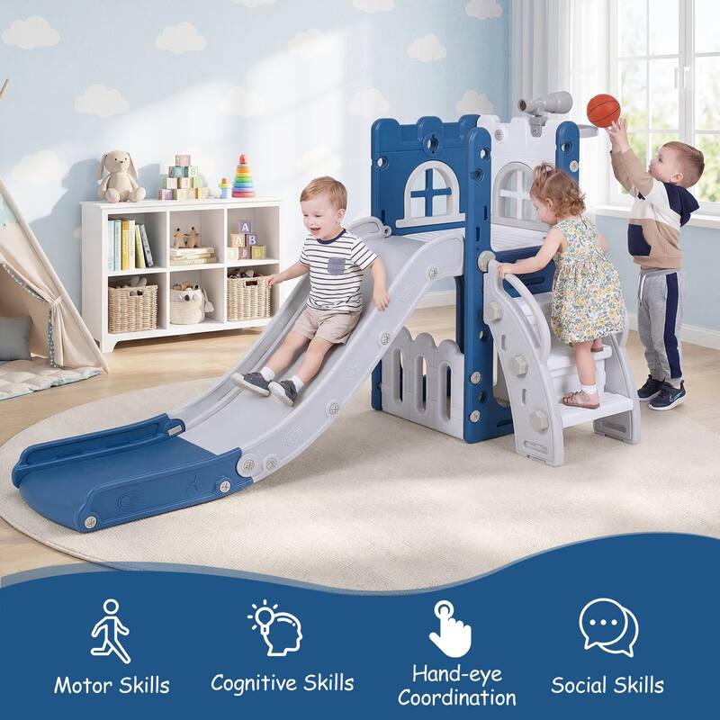 Costway 6 in 1 L-shaped Toddle Slide for Toddlers Age 1-3 Baby Slide