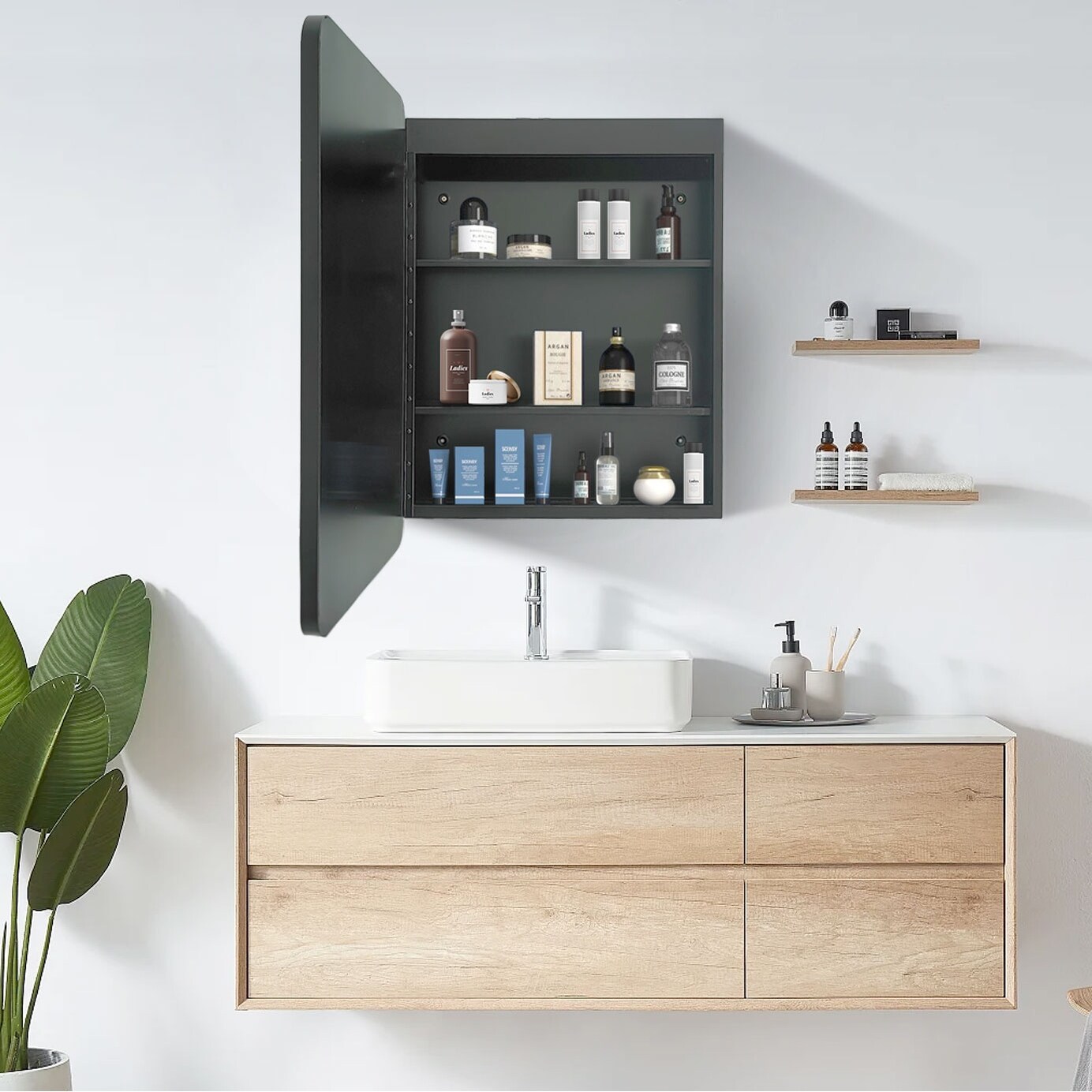 Black Rectangular Surface Mount Bathroom Medicine Cabinet
