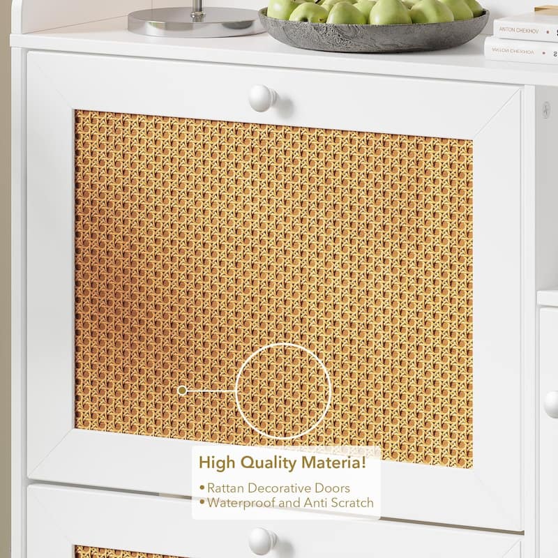 3-Tier Shoe Storage Cabinet with Rattan Doors and Adjustable Compartments