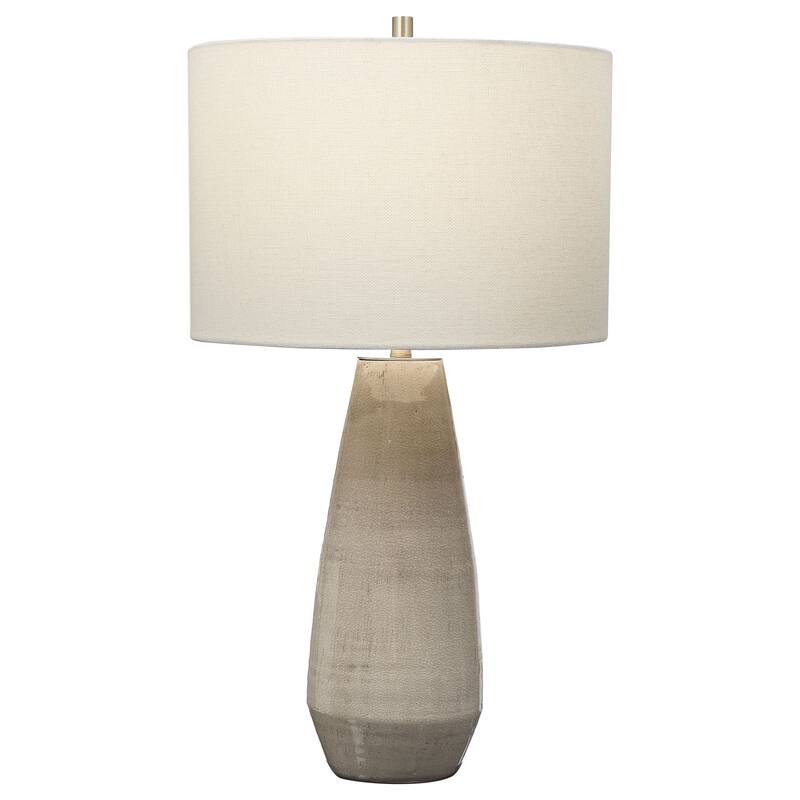 Glaze Crackled Ceramic Table Lamp with White Round Drum Shade - 27.5" - Brown and Gray